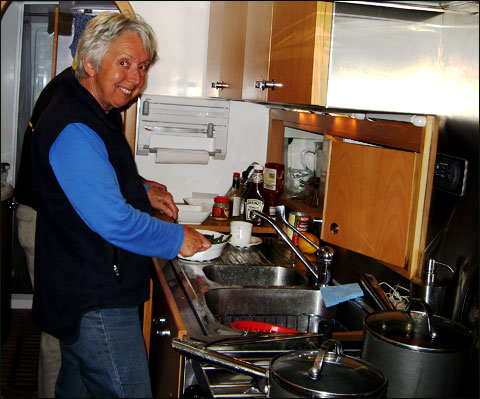 Truus Sharp in her galley