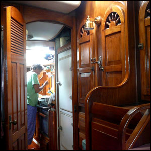 Locker converted to a pantry & double door fridge